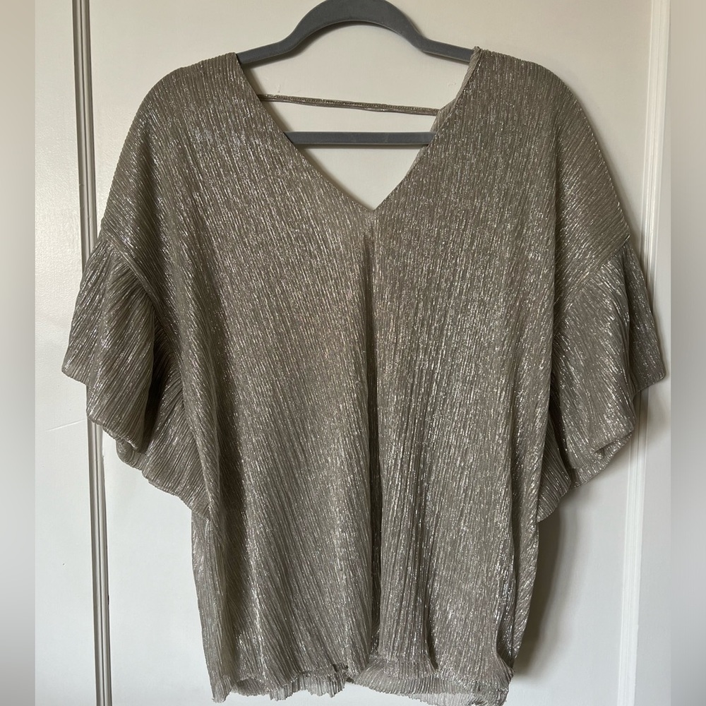 Silver Metallic Batwing Sleeve Blouse